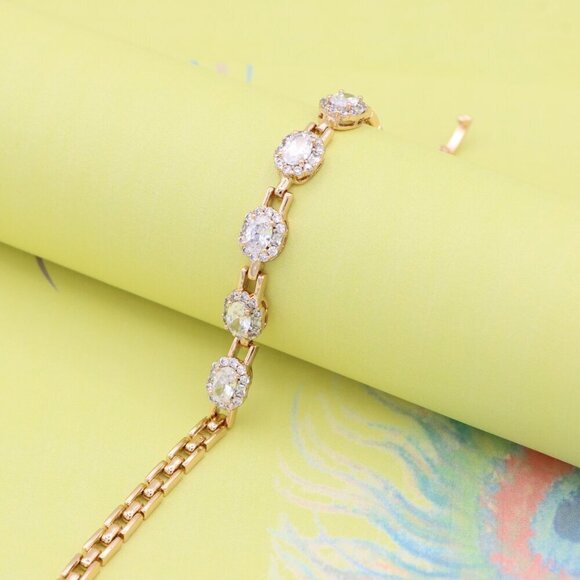 "Oval Cut Sparkling Stone Rose Gold Bracelet with Chain Design, XPBL0826 - Picture 7 of 12